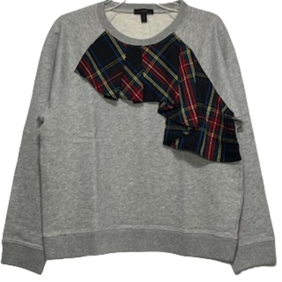 J. Crew Tops - J.CREW Heather Gray Sweatshirt With Tartan Ruffle Detail Size XL NWT